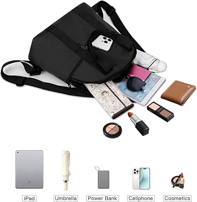 Women’s Backpack Purse Medium Size with Trolley Sleeve, Adjustable Strap/Top Handle, Water Resistant Travel Daypack, Black