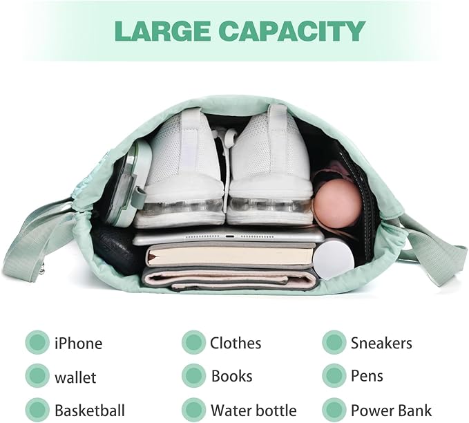 Drawstring Backpack with Wet Pocket Gym Backpack Water-Resistant Cinch String Bag Beach Swim for Women Men