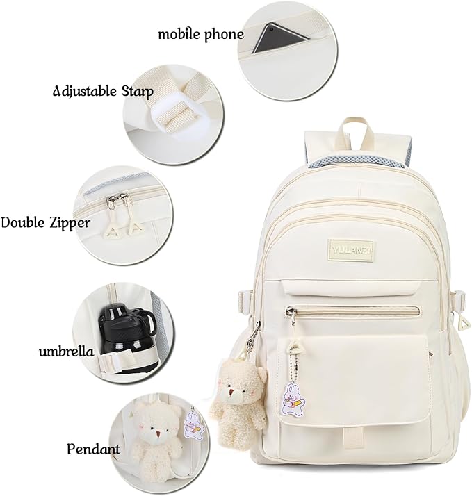 Girls Backpack for College High Middle School Student, Cute Aesthetic Bookbag for Teens Women with Accessories,Blue