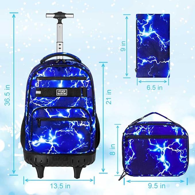 Rolling Backpack for Womens and Mens, Adults Wheeled Bookbag with Lunch Box for Girls and Boys.