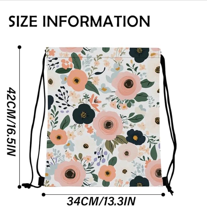 Drawstring Backpack Draw String Bag Waterproof for Sports Gym Beach Travel Cute Aesthetic Sackpack Men Women (13"×17")-Floral