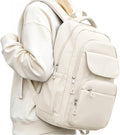School Backpack for Girls, High Elementary School Laptop Backpack College Student Women Bookbag, Mochilas Escolares para Niñas, Teens Girls Bookbag Casual Daypack, Beige