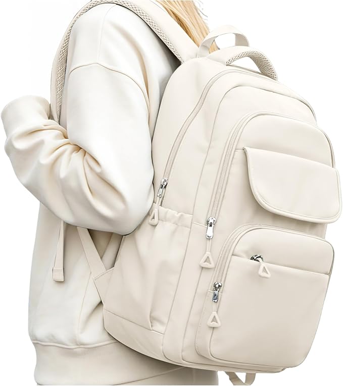 School Backpack for Girls, High Elementary School Laptop Backpack College Student Women Bookbag, Mochilas Escolares para Niñas, Teens Girls Bookbag Casual Daypack, Beige