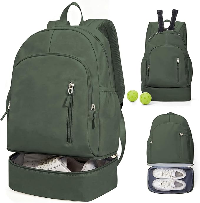 BJLFS Small Gym Backpack for Women Men, Waterproof Gym Track Bag with Expandable Shoe Compartment, Lightweight Mini Casual Daypack Sports Back Pack for Travel Hiking Dance Yoga Fitness Track, Green