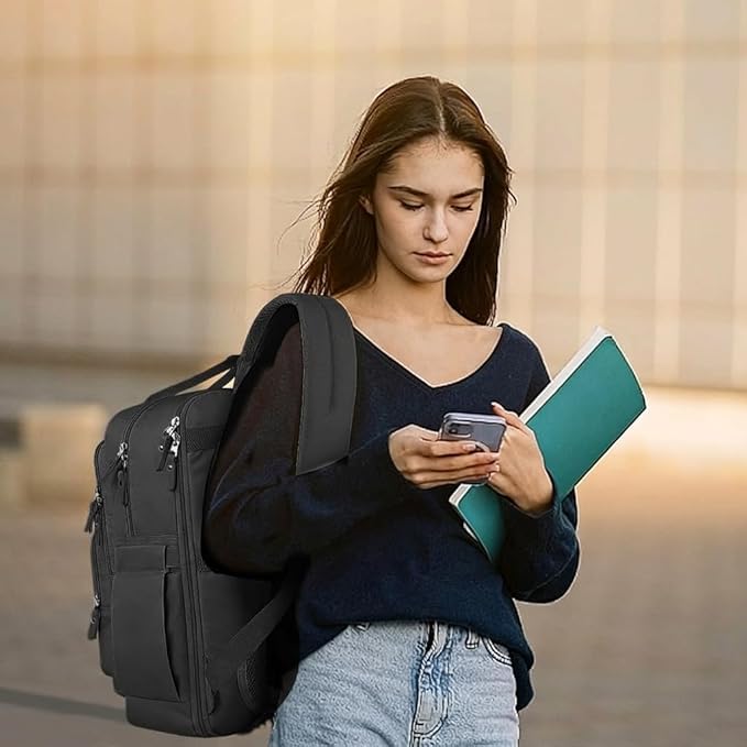 Mancro Travel Backpack for Women with TSA Laptop Compartment, 15.6 Inch Laptop Backpack with Dry-Wet Pocket, Fashion Casual Travel Computer Backpack for Women, Black