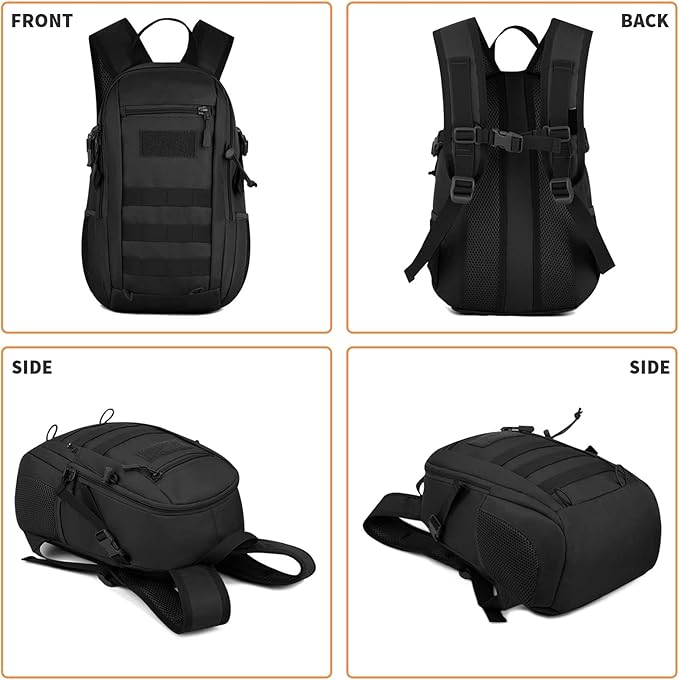 HUNTVP 10L Tactical Backpack Small Backpack Mini Daypack Military MOLLE Rucksack Gear Tactical Assault Pack Bag for Hunting Camping Trekking(10L-Black)