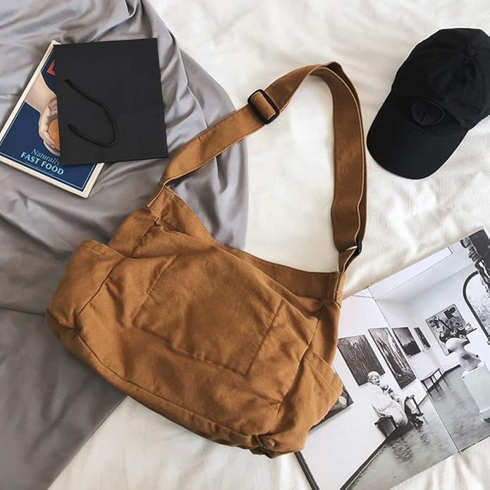 GAXOS Aesthetic Cute Messenger Bag for School Vintage Black Canvas Crossbody for Women Shoulder Laptop Bag