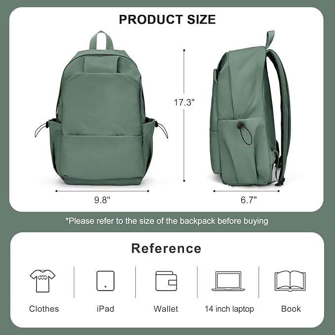 coofay Backpacks For School Bag School Backpack For College Backpacks Bookbag For Women Waterproof Gym Backpack For Men Book Bags Small Simple Backpack Olive Green