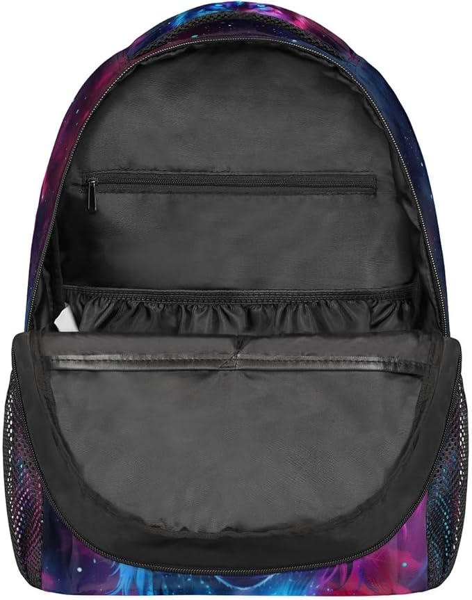 Pardick Galaxy Wolf Backpacks for Boys Girls Kids Rainbow Wolf Lightweight 16 Inch School Backpack Laptop College Bookbag Travel Casual Daypack Hiking Camping Computer Rucksack Medium