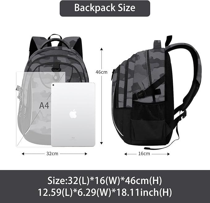 rickyh style School Backpack Travel Bag for Men & Women Lightweight College Back Pack with Laptop Compartmen (23SHENHUI)