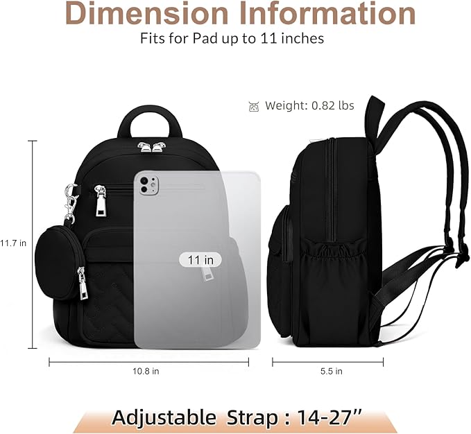 Mini Backpack for Women Small Backpack Purse, Anti Theft Backpack Waterproof Lightweight Puffer Back packs for Travel, Work with Coin Purse Black