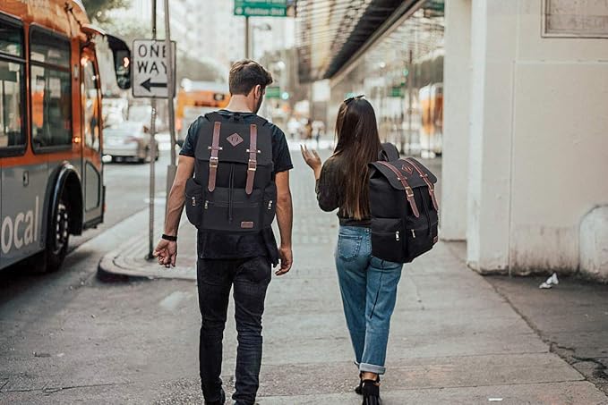 Modoker Eco-Friendly Mens Canvas Vintage Backpack for Men,Women, Travel Laptop Backpack Fits 17/15.6 Inch Computer & Tablet, Large Bookbag Rucksack Backpack with USB Charging Port, Black