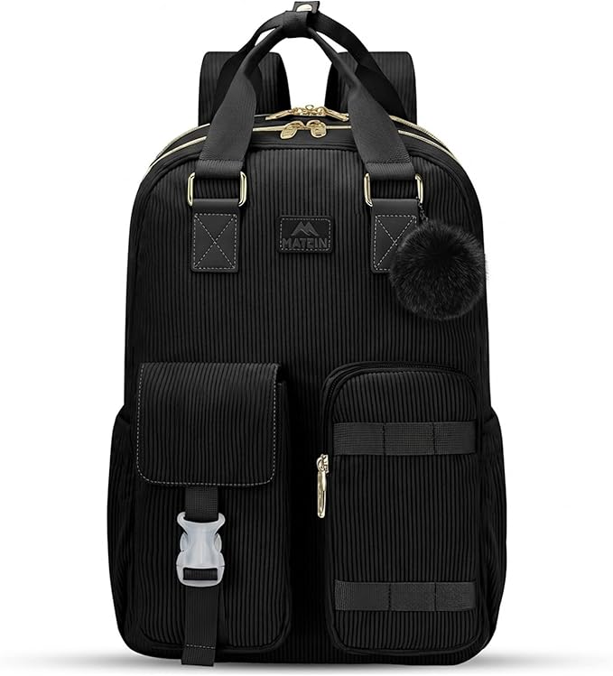 MATEIN Cute Laptop Backpack for Women, 15.6 Inch Corduroy Computer College Backpack, TSA Lightweight Aesthetic Back Pack Travel Laptop Daypack for Work Nurse Teacher Gift, Black