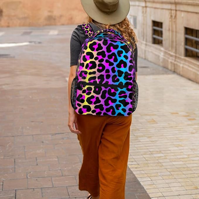 Pardick Leopard Cheetah Colorful Backpack for Kids Girls Boys Lightweight School College Students 18in Bookbag Large Capacity Computer Backpacks Laptop Rucksack Travel Gym Hiking Camping Daypack
