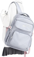Cute Middle School Backpack For Teen Girls,Waterproof Casual Bookbags,Lightweight Travel Daypack,Basic Laptop College Backpack For Women(grey
