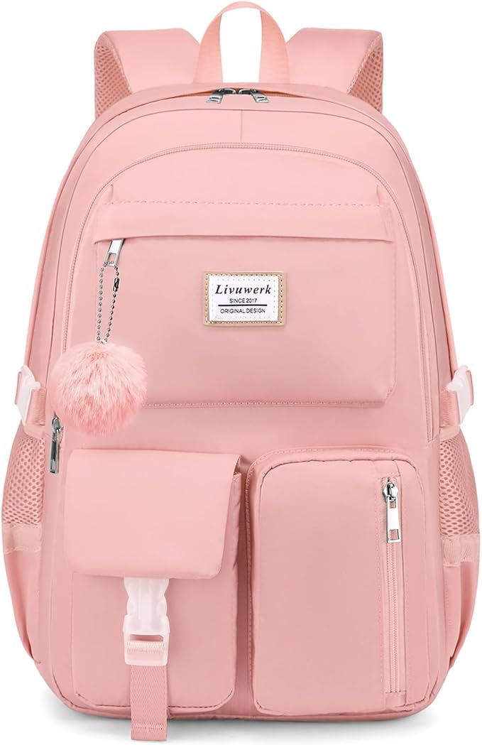 Laptop Backpack for Women College Bookbag: 15.6 Inch Student Backpacks Anti Theft Daypack Large Cute Middle High School Bag Fashion Travel Back Pack Casual Book bag for Teen Girls Pink