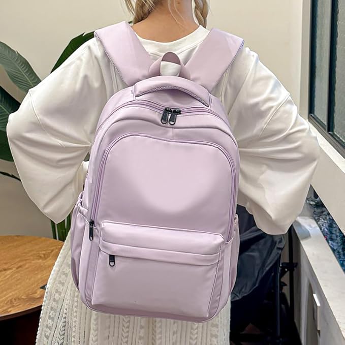 Cute College Backpack for School Aesthetic Backpack for Teen Girls Students Laptop Bag Large Capacity Bookbags Kids Travel Lightweight Backpacks for Casual Daypacks School Bag Solid Color(Purple)