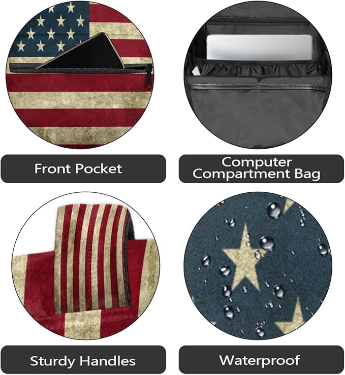 Pardick American USA Flag Backpack for Kids Girls Boys Lightweight School College Students 18in Bookbag Large Capacity Computer Backpacks Laptop Rucksack Travel Gym Hiking Camping Daypack