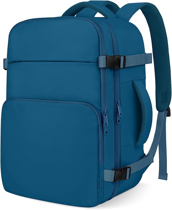 ZOMFELT Travel Backpack for Women Men, Carry On Backpack, TSA 15.6inch Laptop Backpack Flight Approved, Personal Item Travel Bag Nurse Bag Casual Daypack for Weekender Business Trip, Blue