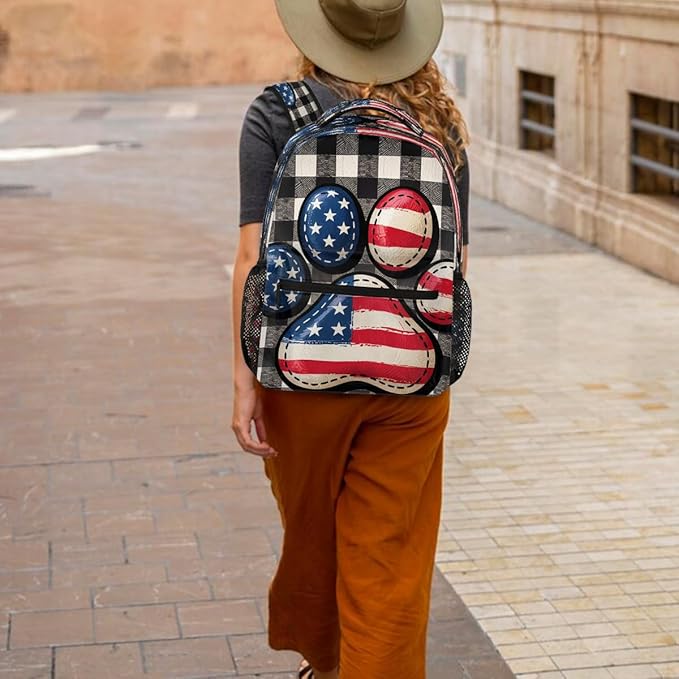 Pardick Paw USA Flag Backpack for Kids Girls Boys Lightweight School College Students 18in Bookbag Large Capacity Computer Backpacks Laptop Rucksack Travel Gym Hiking Camping Daypack