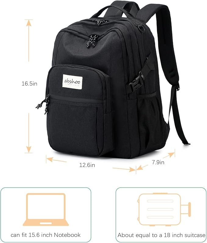 abshoo Classical Laptop Travel Backpack for Women Men College School Bookbag With USB Charging Port (Black)