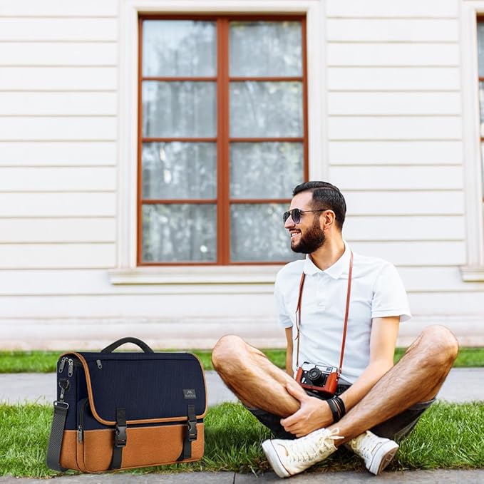 MATEIN 15.6 inch Laptop Bag, Briefcases Lightweight Men's Messenger Bag with Shoulder Strap, Large Water Resistant Crossbody Satchel Computer Case for College Work, Blue & Brown