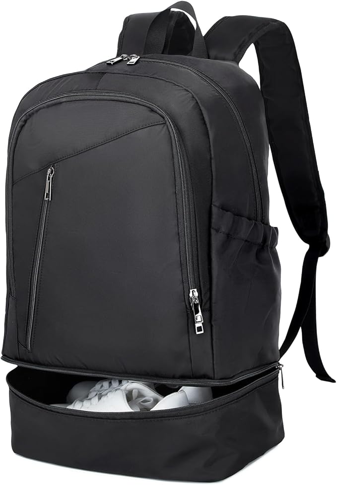 seyfocnia Gym Backpack for Men,Waterproof Gym Bag With Shoe Compartment Lightweight Travel Bag Sports Backpack Casual Daypack-Black