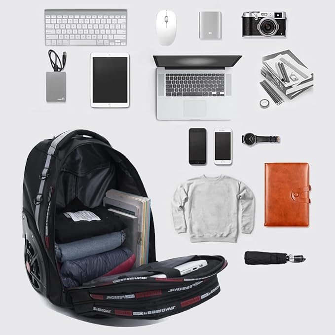 Rolling Backpack for Adults, 22 Inch Backpack with Wheels for Business, College Student and Travel Commuter, Waterproof Wheeled Backpack (black)