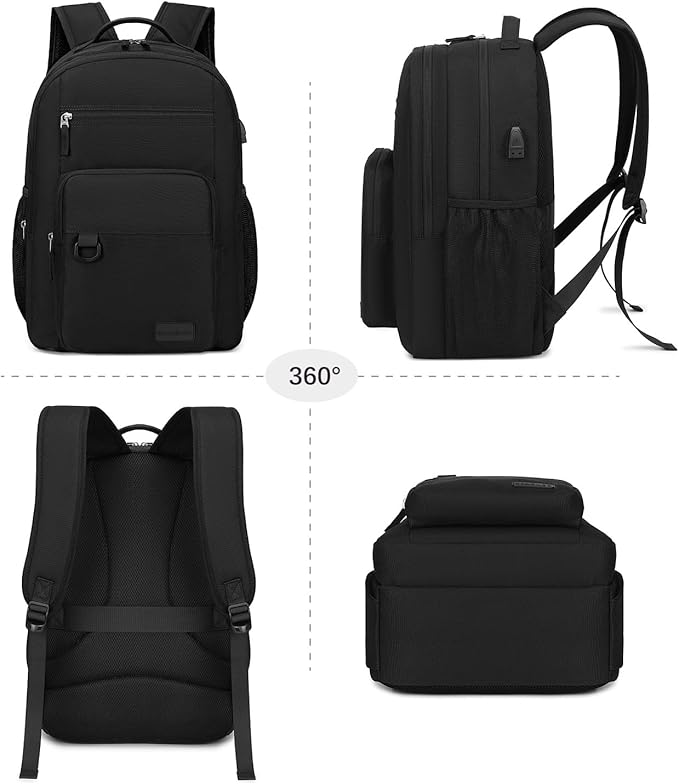 ecodudo Lightweight Black Backpack for Men Casual School Backpacks for College Work15.6 inch Laptop Bookbag with USB Charging Port