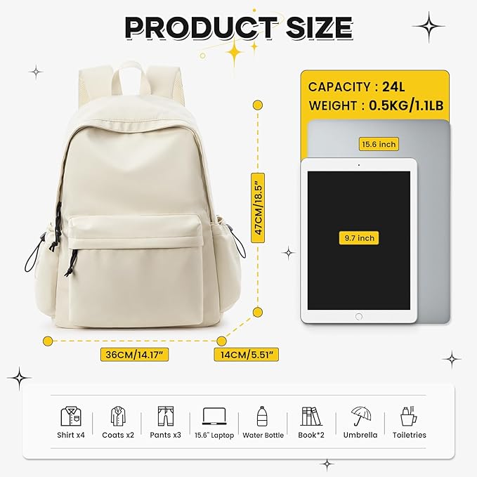 White Large Bookbags For Teen Girls Boys Waterproof College Backpack Middle School bags Lightweight Travel Rucksack Casual Daypack Laptop Backpacks For Men Women
