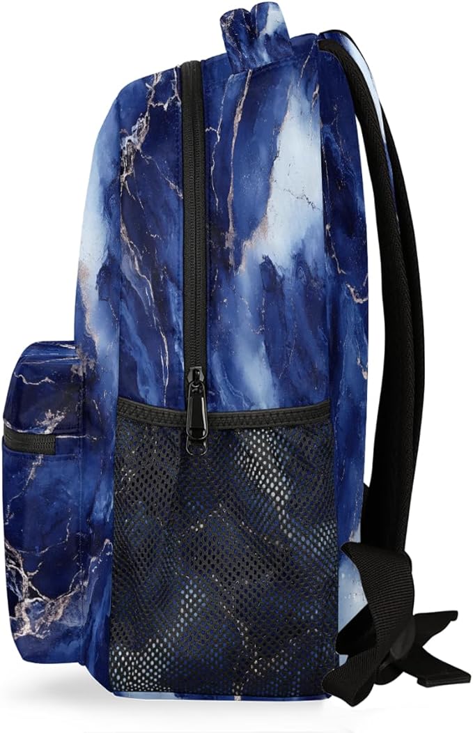 Pardick Blue Marble Backpack for Kids Girls Boys Lightweight School College Students 18in Bookbag Large Capacity Computer Backpacks Laptop Rucksack Travel Gym Hiking Camping Daypack