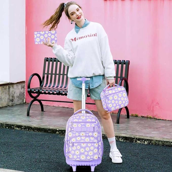 Rolling Backpack for Womens and Mens, Adults Wheeled Bookbag with Lunch Box for Girls and Boys.