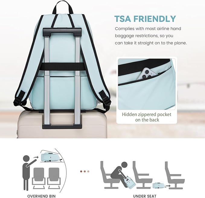 Classic Casual Backpack, Lightweight Daypack with 10 Pockets, Laptop Compartment, EVA Foam Pad (Sky blue)