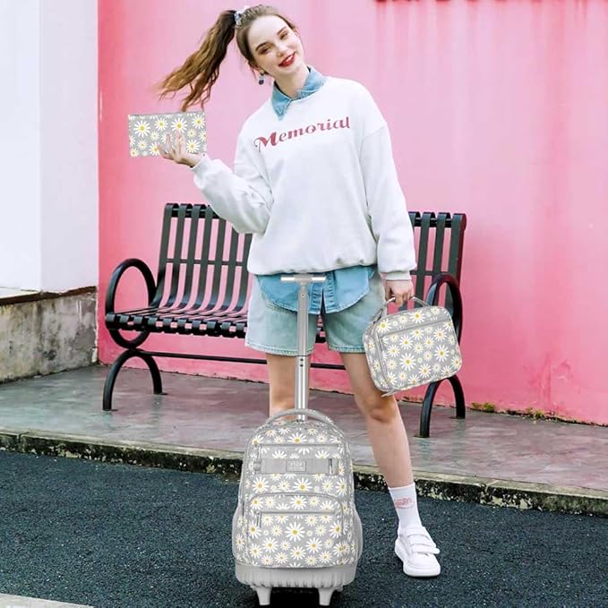 Rolling Backpack for Womens and Mens, Adults Wheeled Bookbag with Lunch Box for Girls and Boys.
