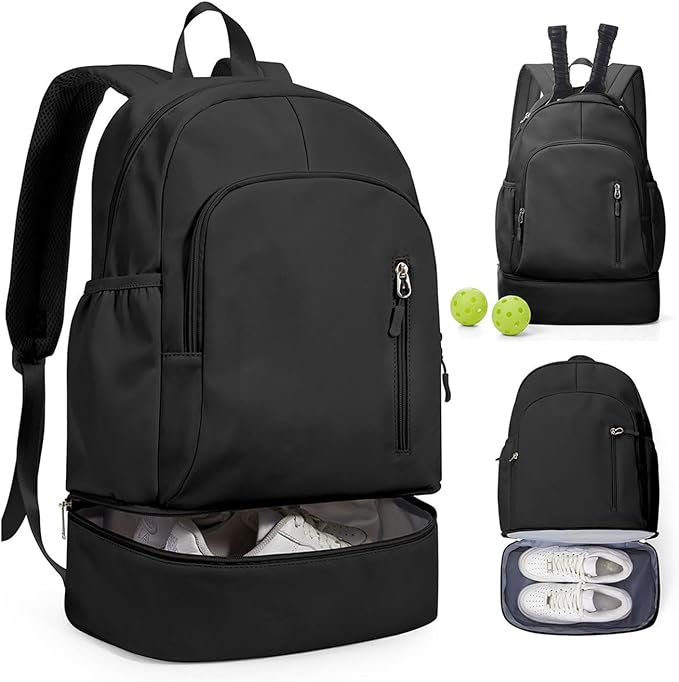 BJLFS Small Black Gym Backpack for Women Men, Waterproof Gym Track Bag with Expandable Shoe Compartment, Lightweight Mini Casual Daypack Sports Back Pack for Travel Hiking Dance Yoga Fitness Track