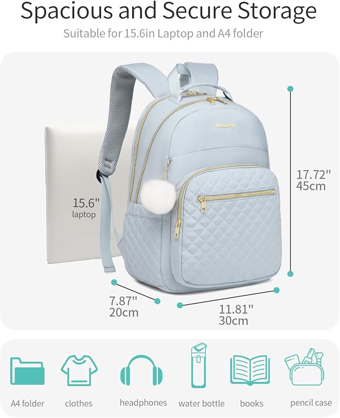 Laptop Backpack Women School Backpack for High School Teen Girls, Water Resistant College Bookbag with Charging Hole for Travel Work, Blue