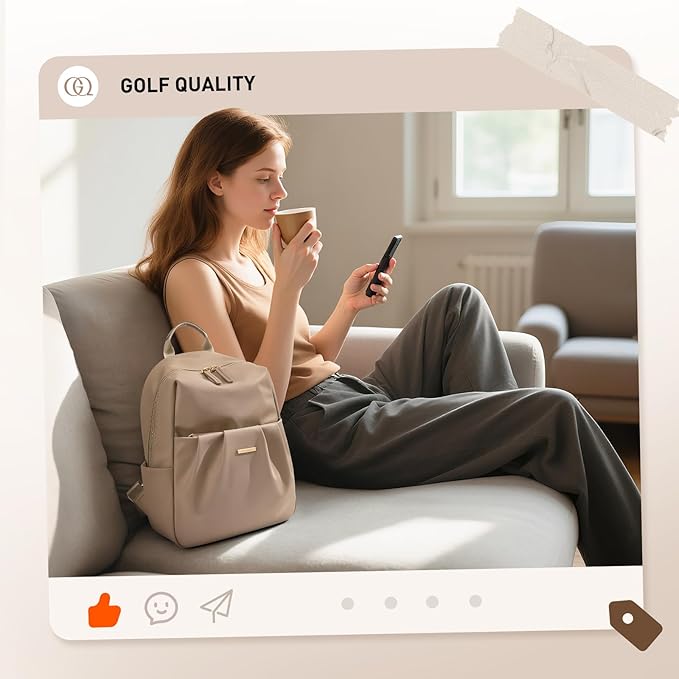 Small Backpack for Women, Cute Backpack Casual Work Daypack Purse for College Travel, fit 9.7 Inch,Champagne Brown