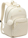 Travel Laptop Backpack Women, Water Resistant Bookbag Schoolbag with Charging Hole for Teen Girls College Students Work Bag, Beige