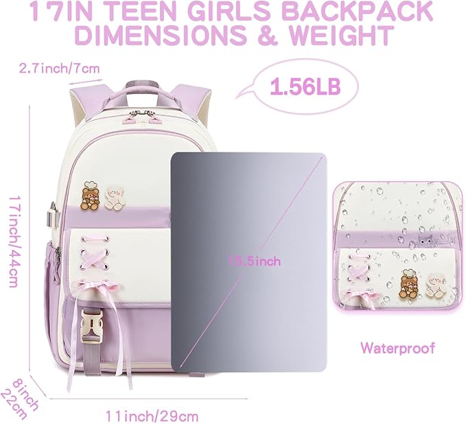 Cusangel Girls Backpack,Girls Cute Backpack Teen Kids Elementary Middle High School College Student,17" Nylon Bookbag For 9Age+ boys (Pink)