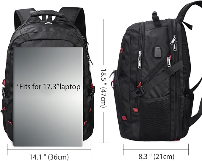 NUBILY Laptop Backpack 17 Inch Waterproof Extra Large TSA Travel Backpack Anti Theft College Business Mens Backpacks with USB Charging Port 17.3 Gaming Computer Backpack for Women Men Black 45L