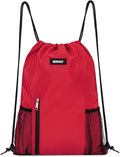 WANDF Drawstring Backpack Sports Gym Sackpack with Mesh Pockets Water Resistant String Bag for Women Men (Red)