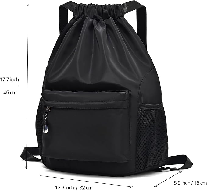 Green Drawstring Backpack for Women, Waterproof Drawstring Gym Bag for Men, Small Cinch Sack for Basketball, Pull String Sport Bag for Soccer.