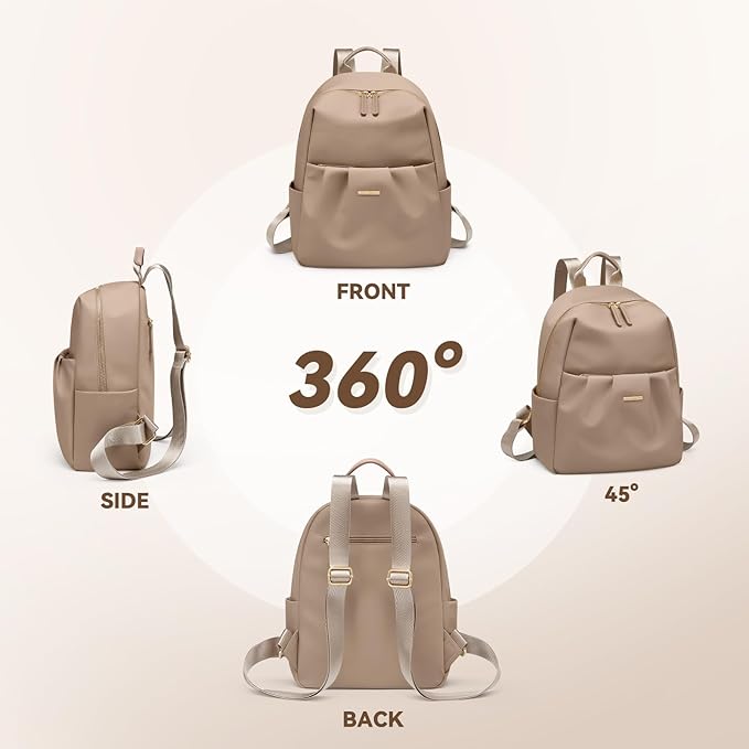 Small Backpack for Women, Cute Backpack Casual Work Daypack Purse for College Travel, fit 9.7 Inch,Champagne Brown