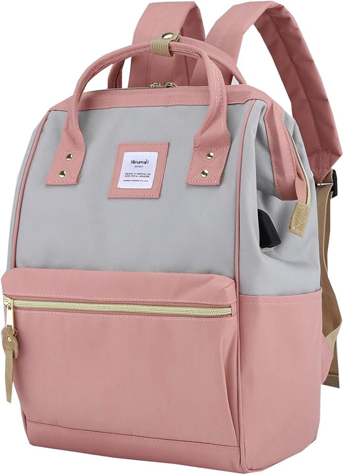 Himawari Laptop Backpack for Women&Men,Wide Open Large USB Charging Port 15.6 Inch Laptop Doctor College Work Bag (9001-Gray&Pink)