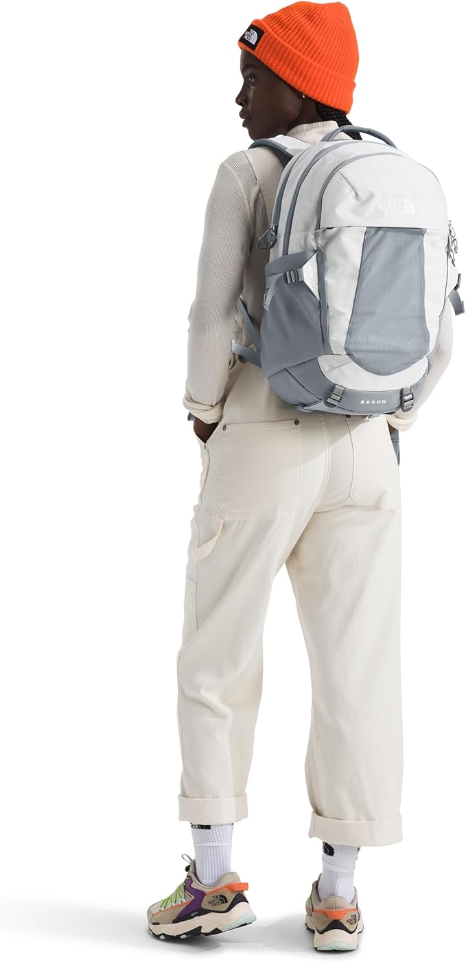 The North Face Women's Recon Everyday Laptop Backpack - Commuter Travel Bag, 18" Laptop Sleeve, Water-Repellent, TNF White Metallic Mélange/Mid Grey-NPF, One Size