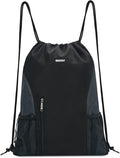 WANDF Drawstring Backpack Sports Gym Sackpack with Mesh Pockets Water Resistant String Bag for Women Men(Black)