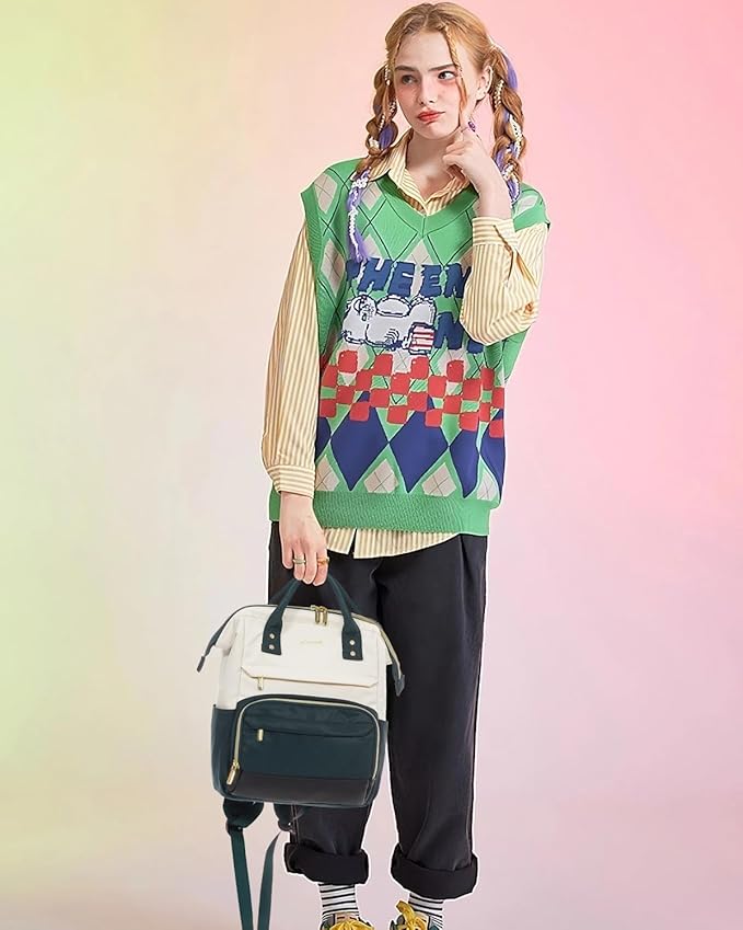 LOVEVOOK Mini Backpack for Women, Cute Small Backpacks Purse, Fashion Bag for Work Travel Gift, College Bookbag for School, 14 inch Lightweight Daypack, Green-Black