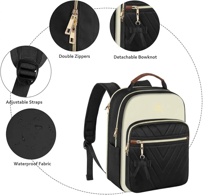 MATEIN Mini Backpack Purse for Women, Fashion Small Purse Backpack, Waterproof Casual Daily Cute Shoulder Bag Ladies Handbags for Travel Work College, 2pcs Sets, Black-Beige