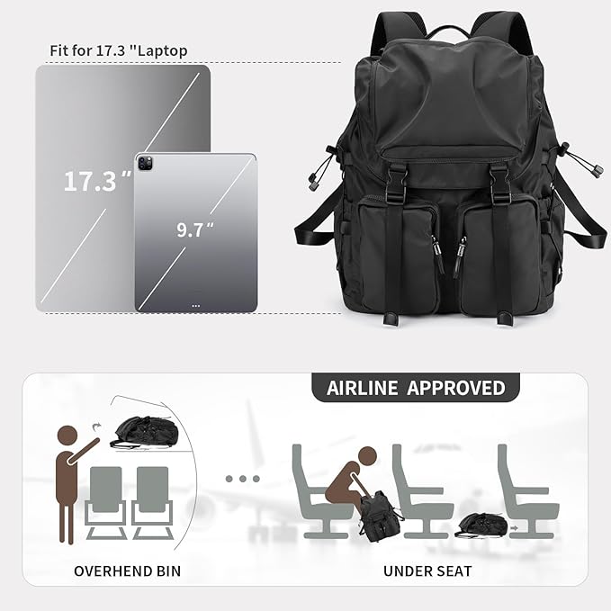 Vintage Laptop Backpack for Men & Women, 35L Functional Stylish Backpack with Stretchy Side Pocket Design, Water Resistant College Work Commuter Travel Backpack Fits 17.3 Inch Tablet, Notebook