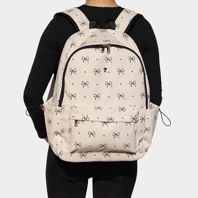 ESVAN Corduroy Backpack Lightweight Fashion 17 inch Laptop Bag for Women Casual College (Corduroy bow)